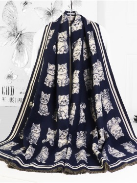 Cashmere Feeling Cat Print Premium Scarf